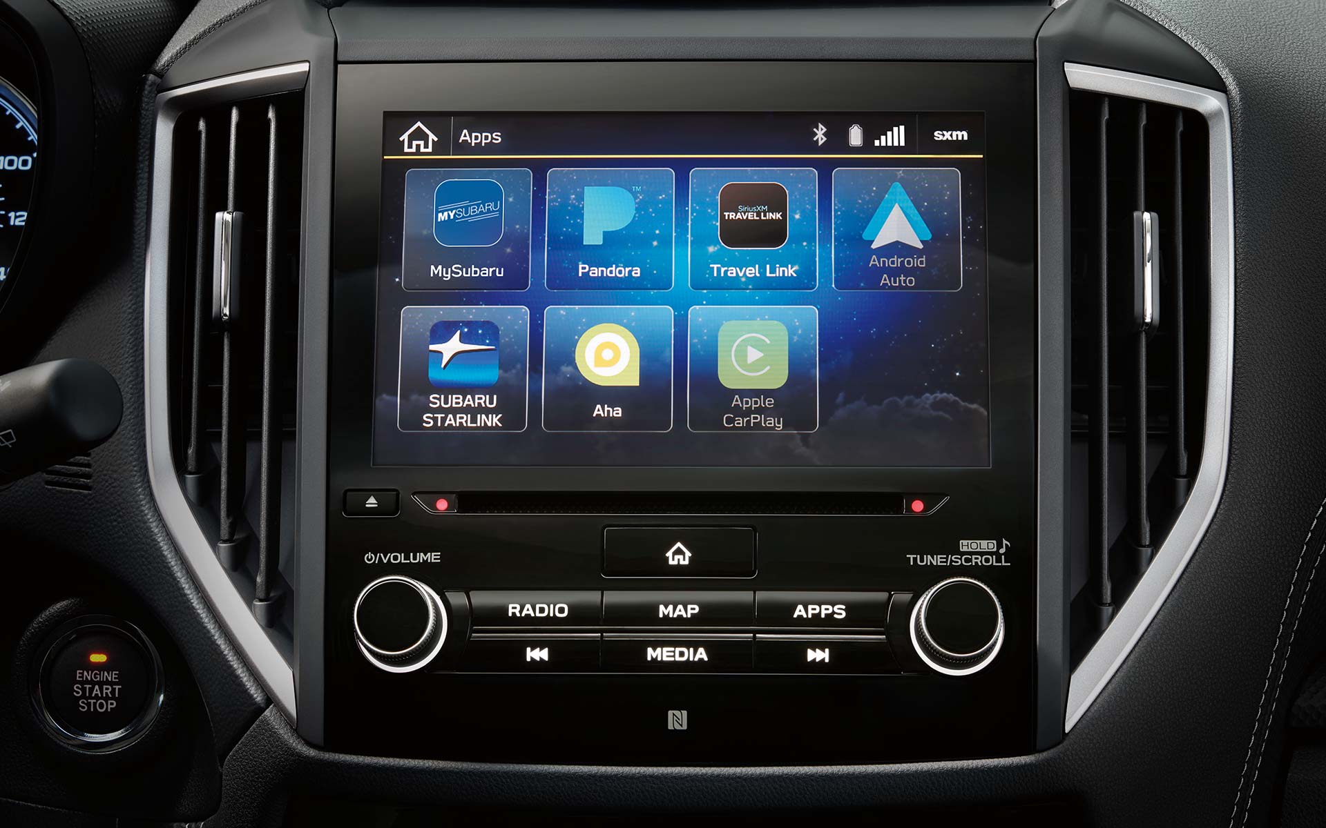 A close-up of the SUBARU STARLINK Multimedia touchscreen on the 2022 Forester.